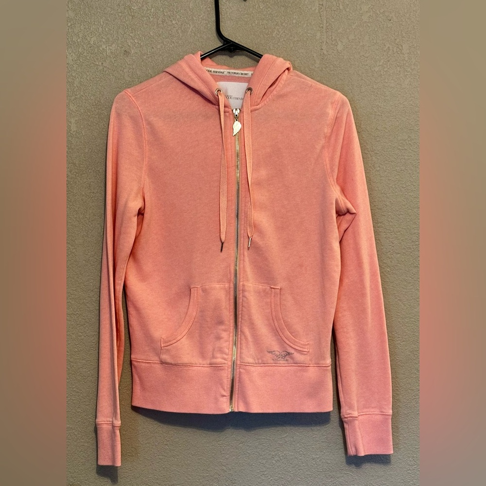 Victoria’s Secret Peach/Coral Glitter Rhinestone Hoodie Zip Up Sweater -… - Picture 2 of 8